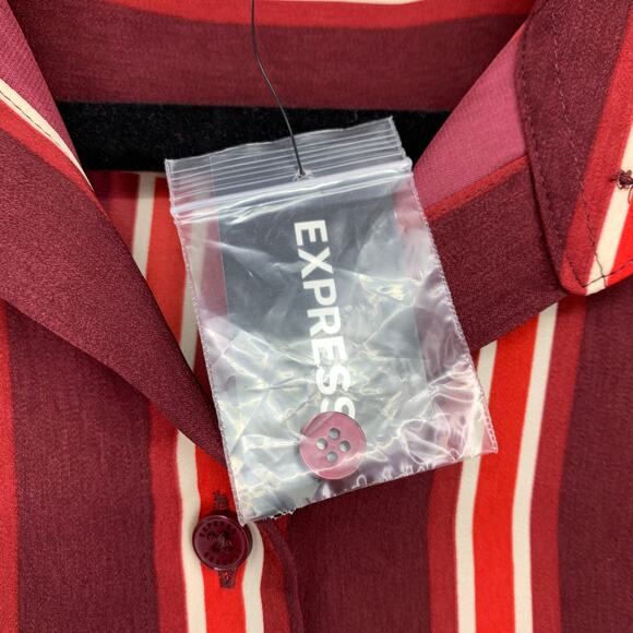 Express Shirt Dress Womens Sz Medium Long Sleeve Button Front Maroon Red Striped - Picture 6 of 7